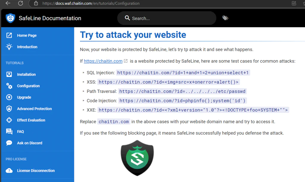 Safeline WAF Melindungi Website Attack