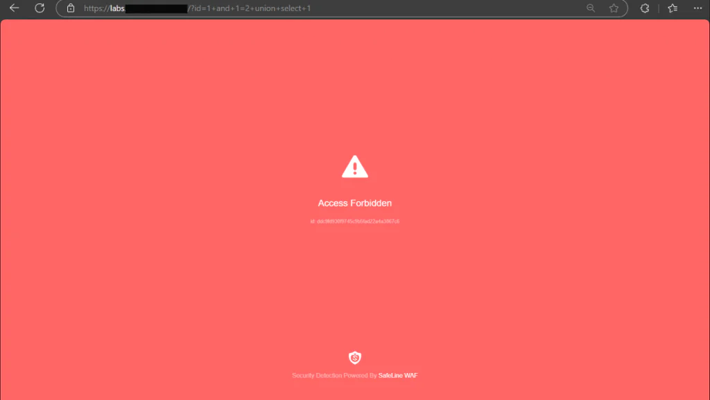 Safeline WAF Melindungi Website Forbidden