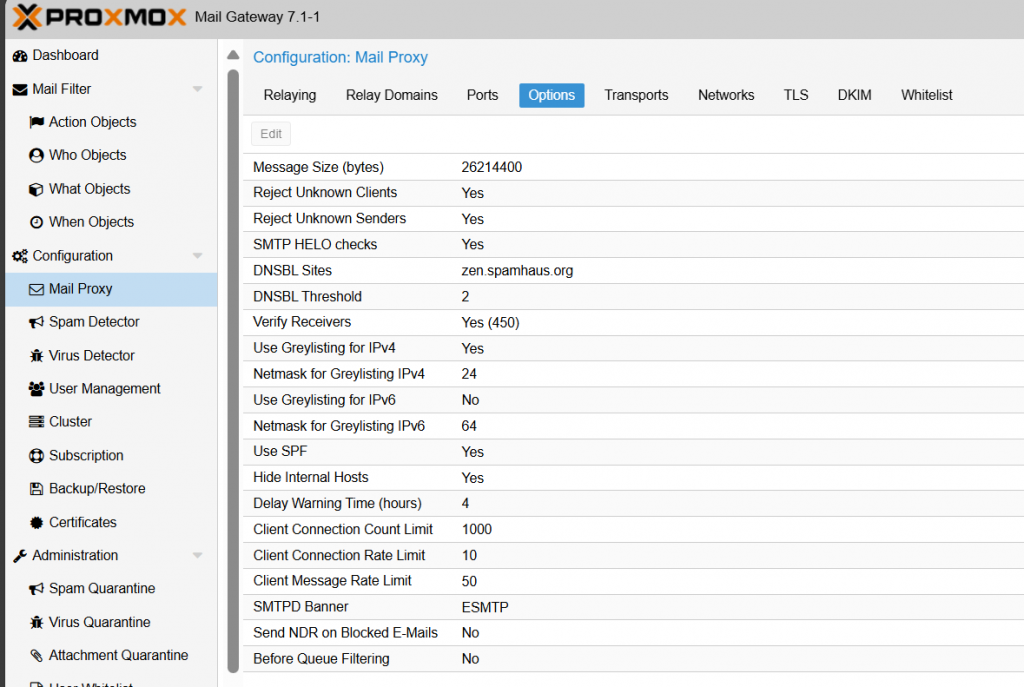 Tuning Proxmox Mail Gateway