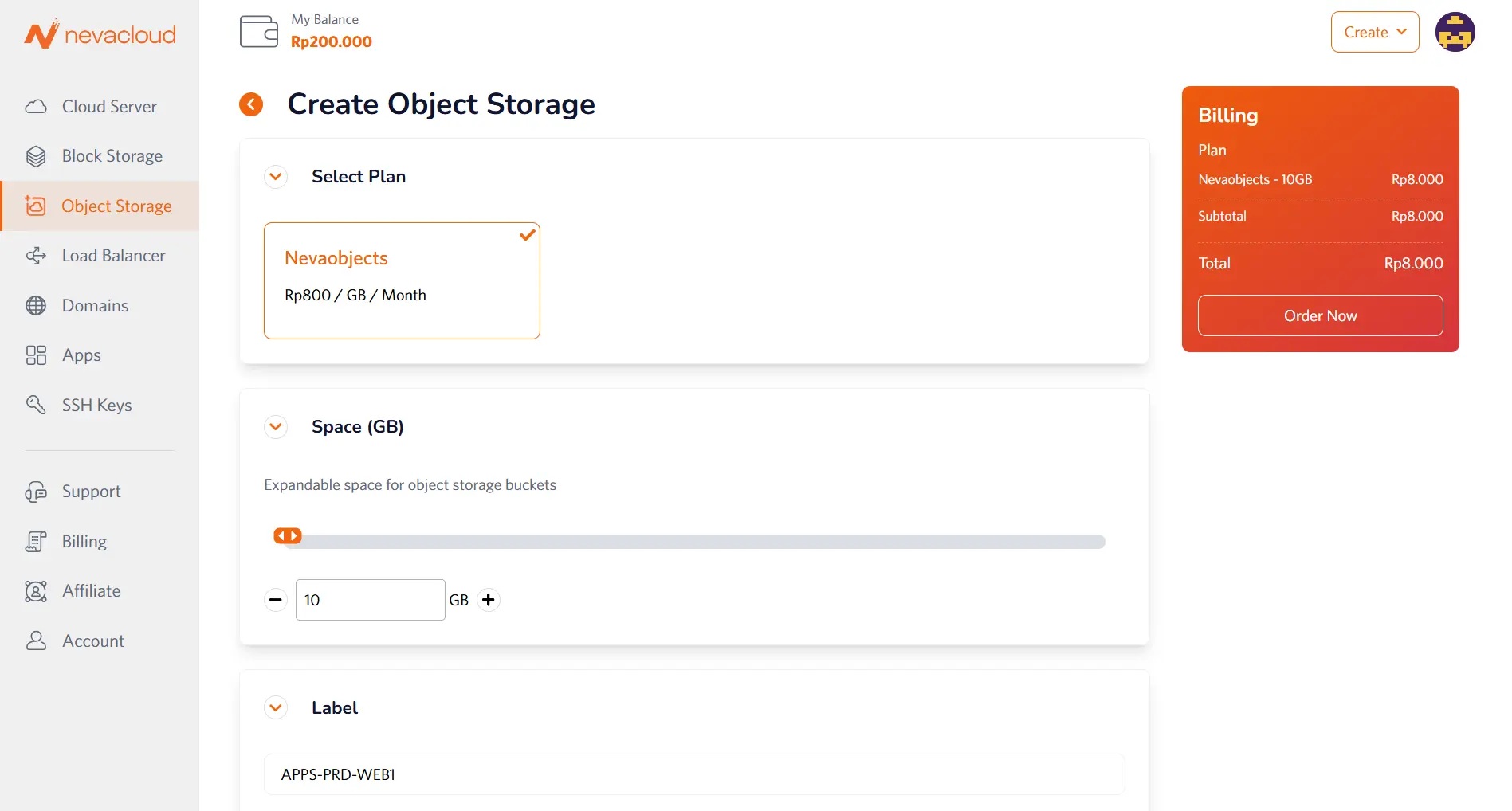 Nevacloud Create Object Storage
