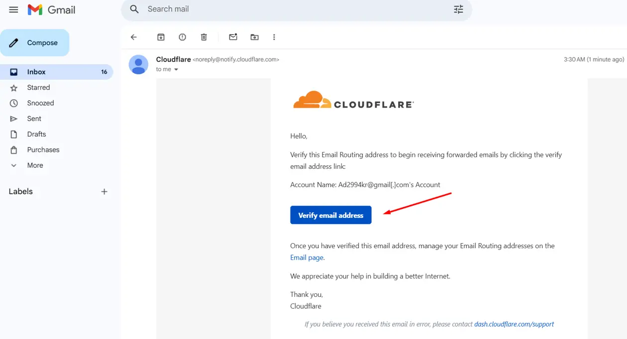 email routing Cloudflare verification